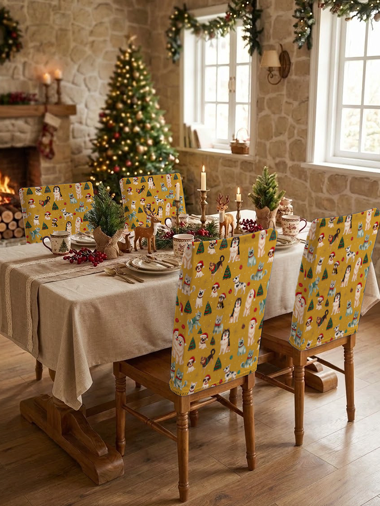 Christmas Puppies Holiday Print Dining Chair Back Covers