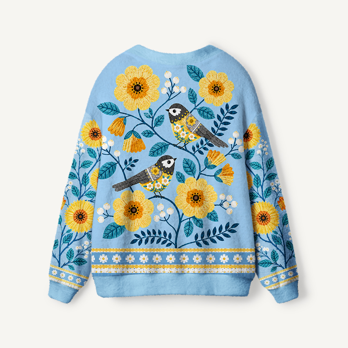 Bluebird Bloom Print Ugly Cardigan Sweaters
