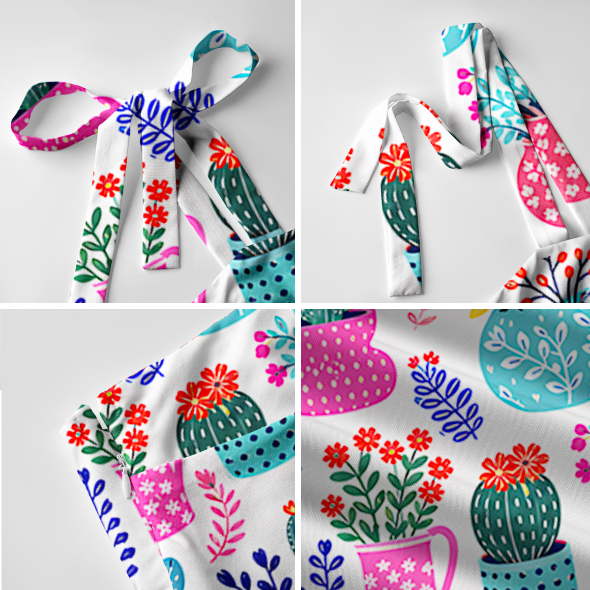 Cactus and Flowers Print Bow Strap Maxi Dress