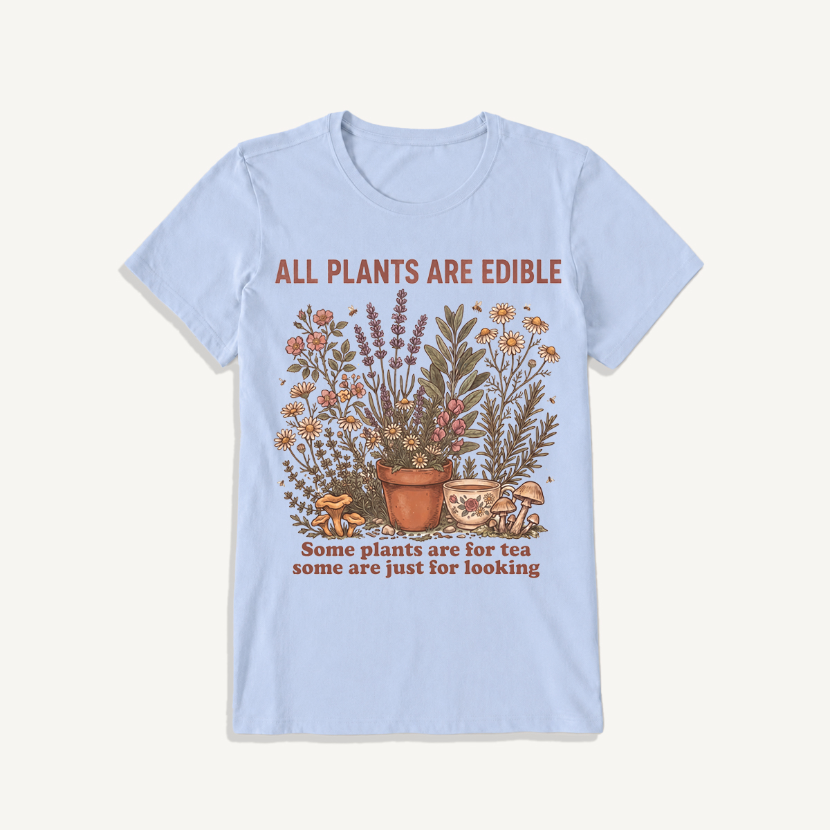 All Plants Are Edible Print Crew Neck Cotton Tee