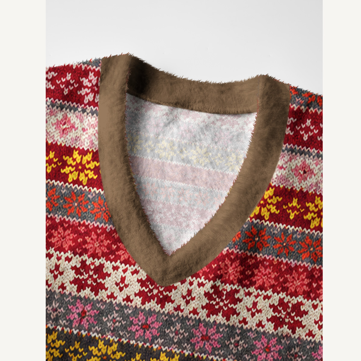 Red Vintage Snowflake Print V-Neck Sweater Vest
