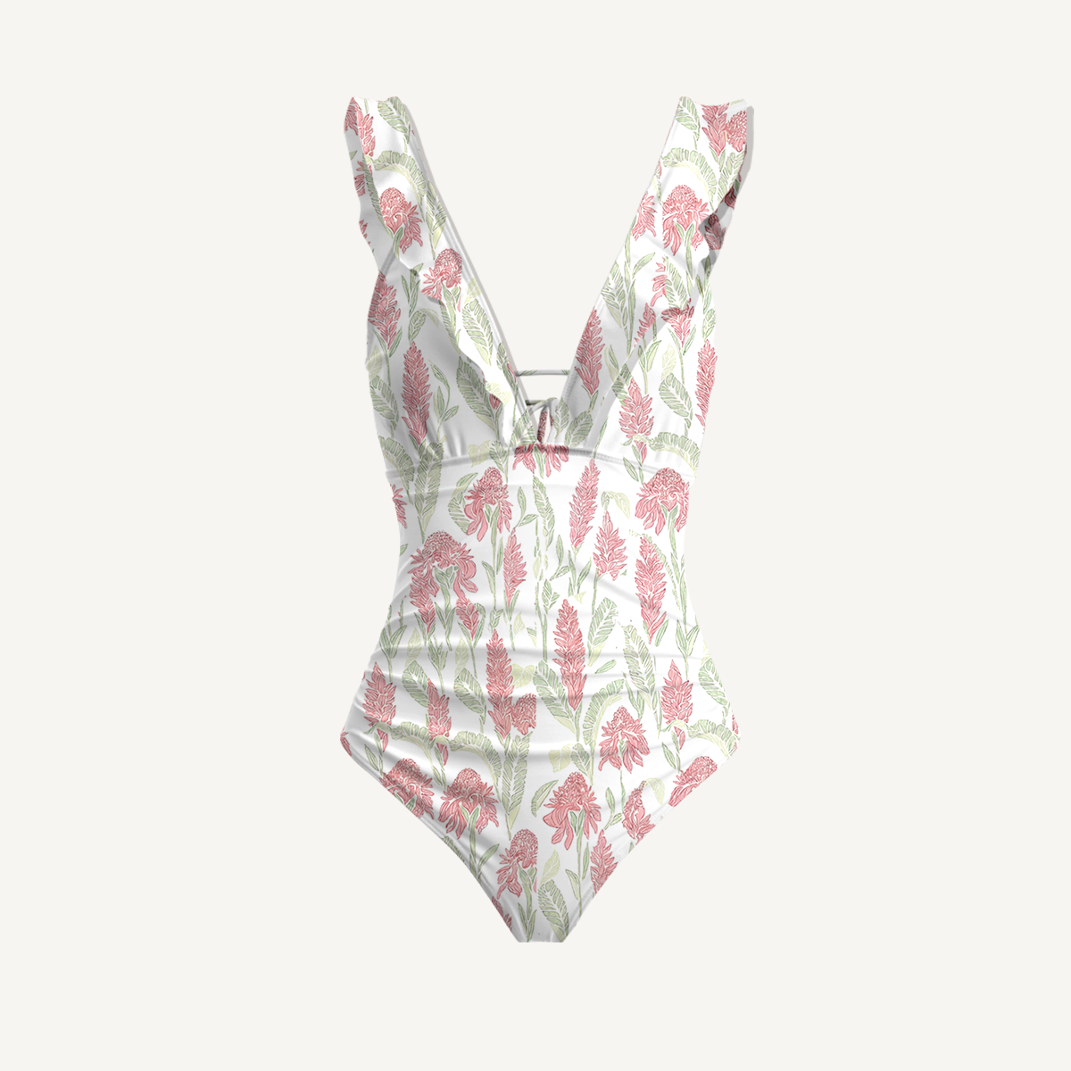 Wild Feather Whisper Ruffled V Neck One Piece Swimsuit and Matching Midi Skirt Set