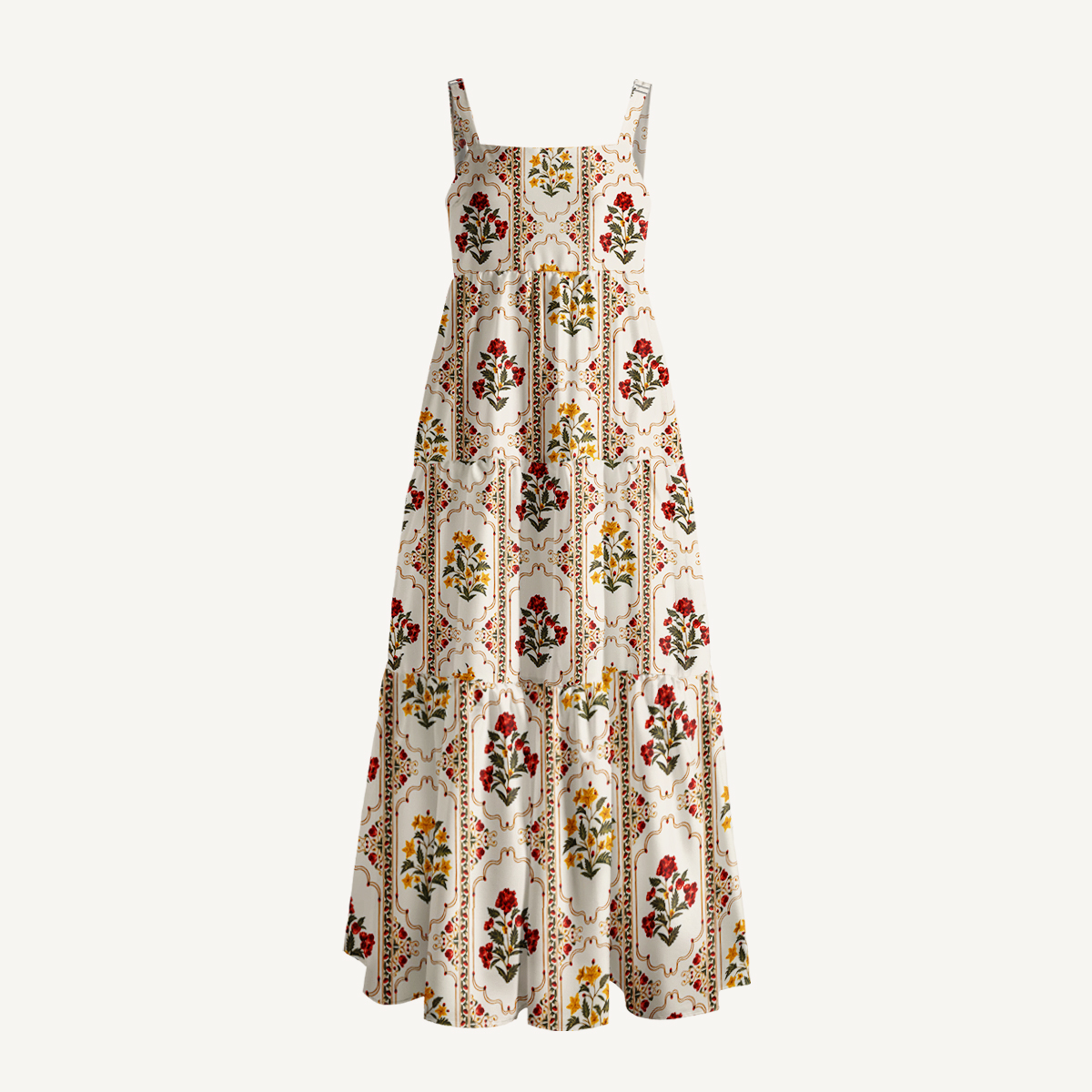 Square Neck Velvet Carnation Print Wide Straps Maxi Dress With Pockets