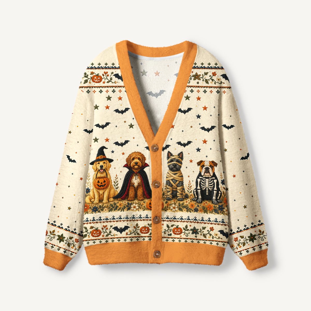 Halloween Costume Pups Print Ugly Cardigan Sweaters
