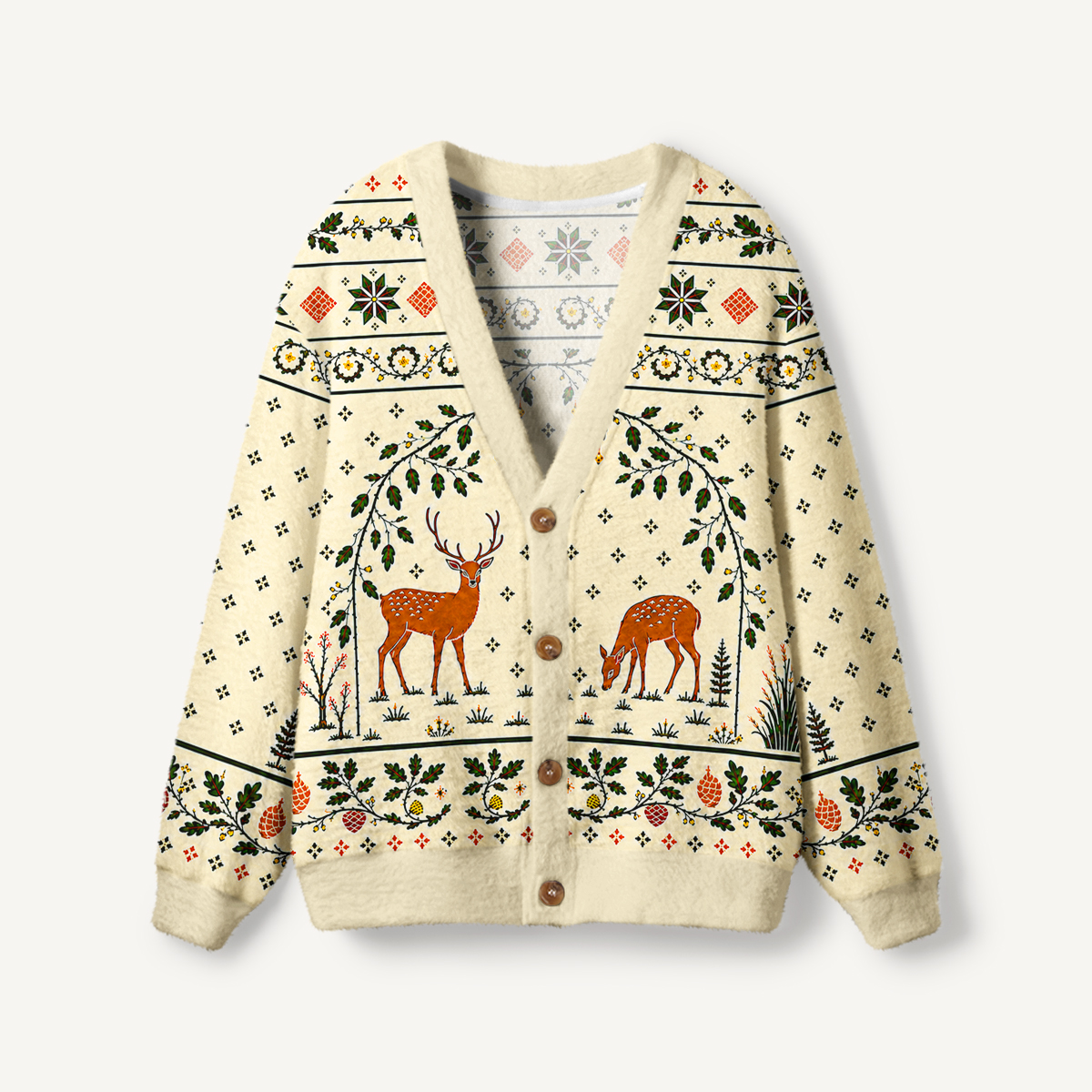 Rustic Squirrel Oak Jacquard Print Ugly Cardigan Sweaters