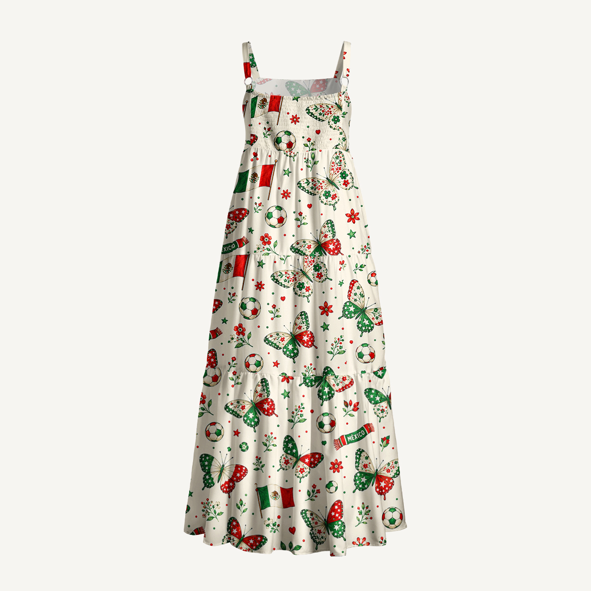 Mexico Butterfly Print Wide Straps Maxi Dress With Pockets