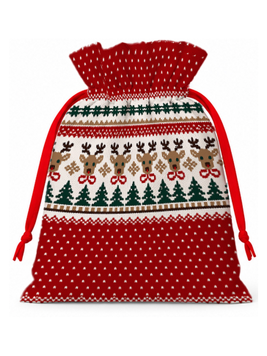Christmas Reindeer & Pine Tree Reusable Drawstring Gift Bag