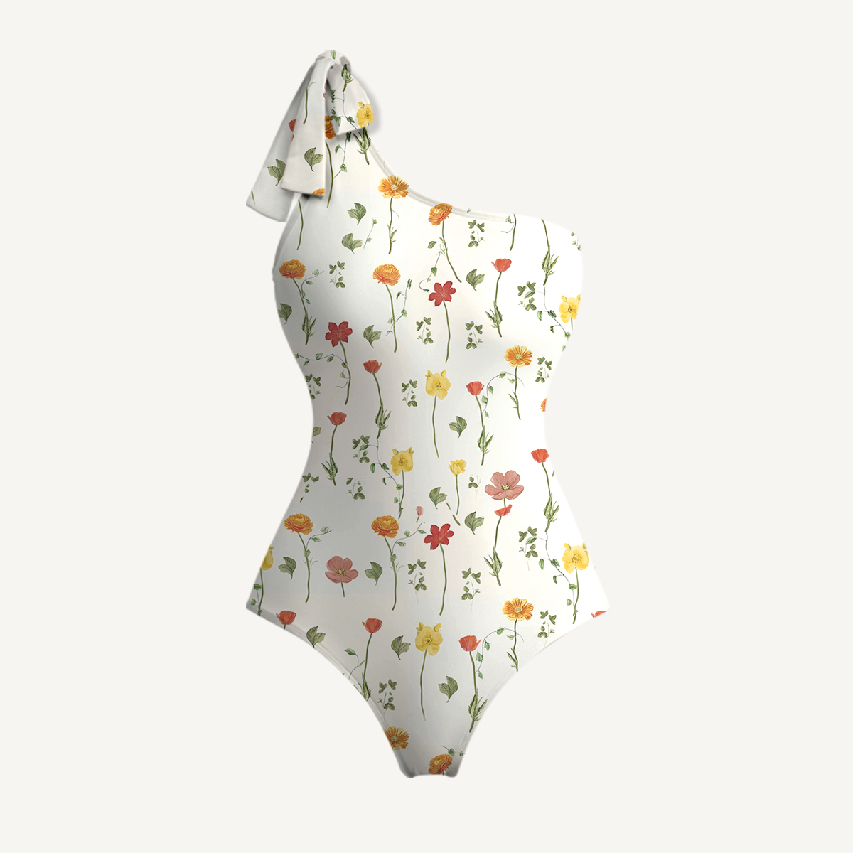 Wildlight Meadow One Shoulder One Piece Swimsuit and Matching Sarong Set for Women