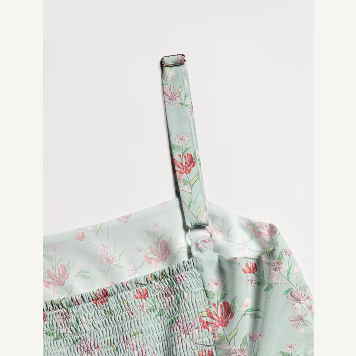 Square Neck Mint Honeysuckle Print Slip Dress