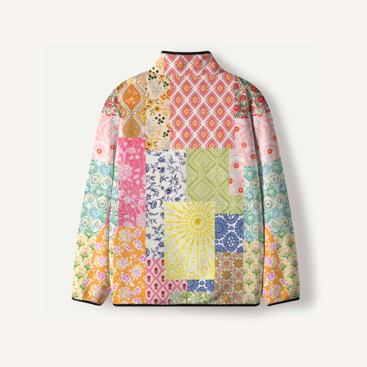 Colorful Bohemian Patchwork Print Fleece Jacket