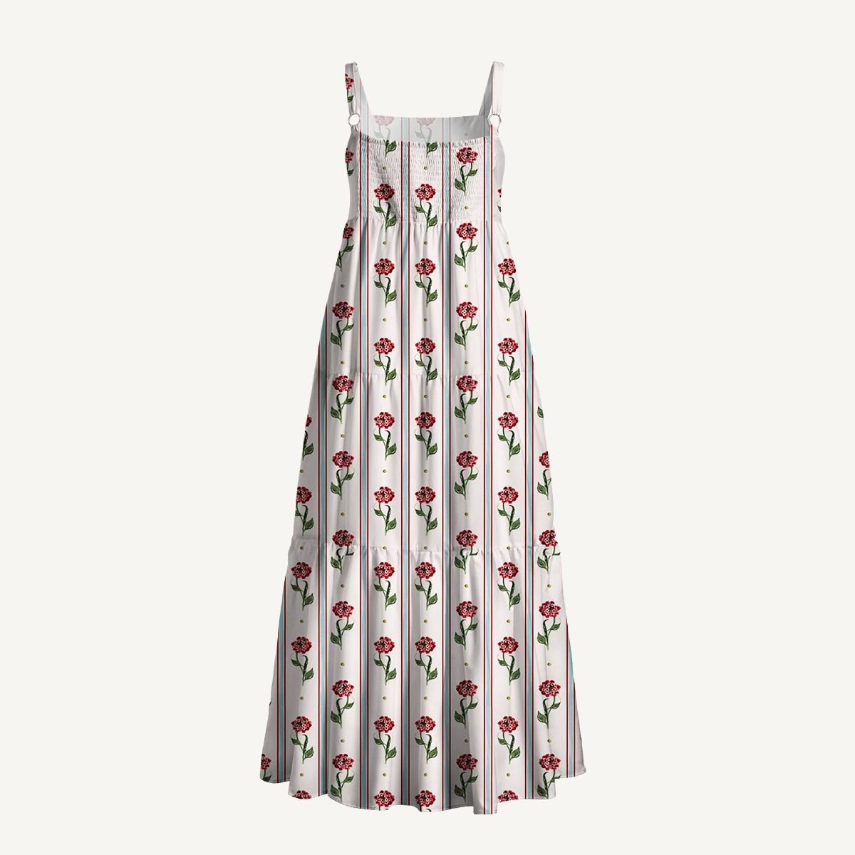 Square Neck Crimson Dianthus Print Slip Dress