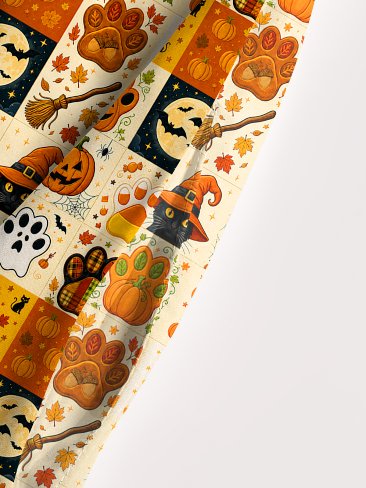 Autumn Witch Cat patchwork Print Wide Straps Maxi Dress With Pockets