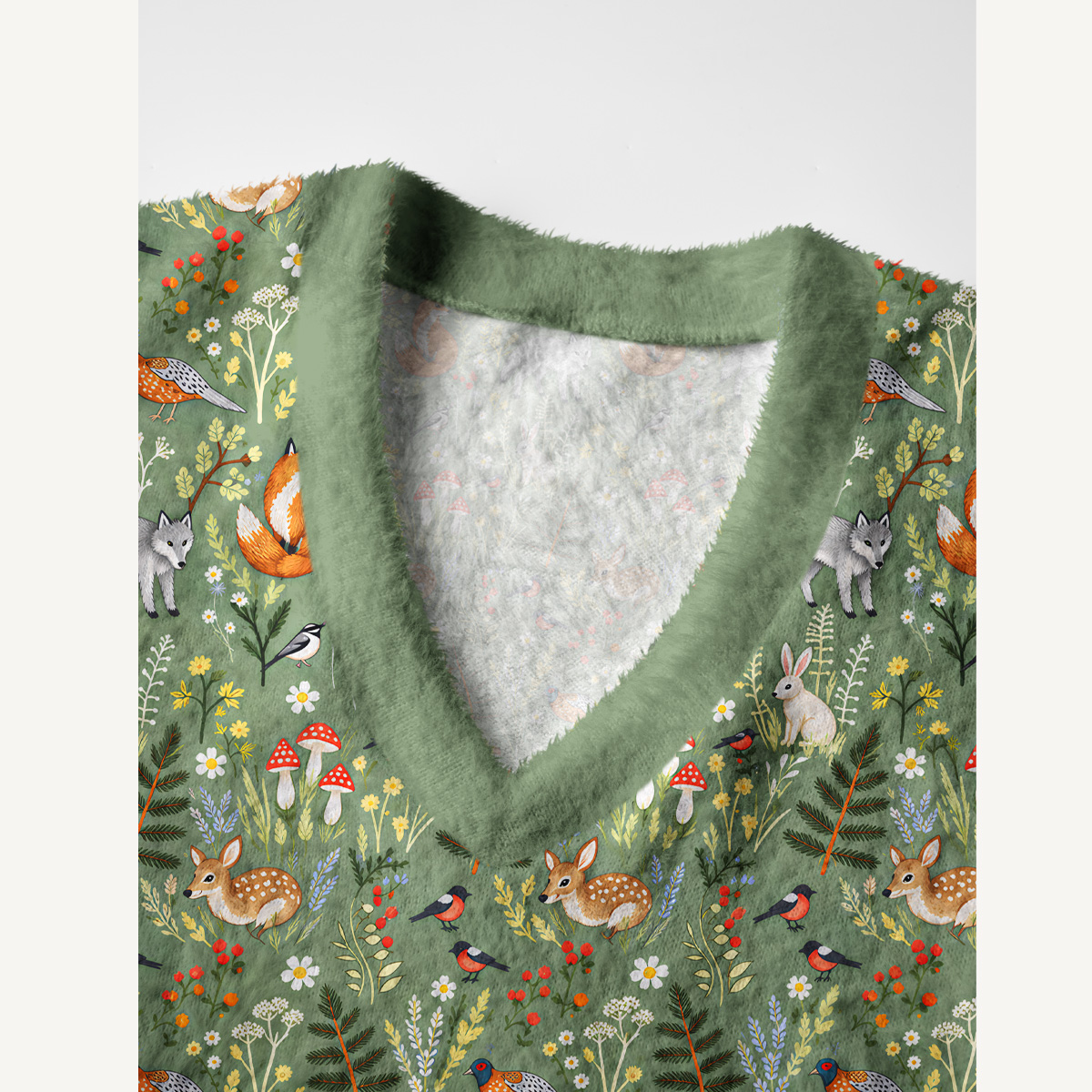Whimsical Woodland Animals Print V-Neck Sweater Vest