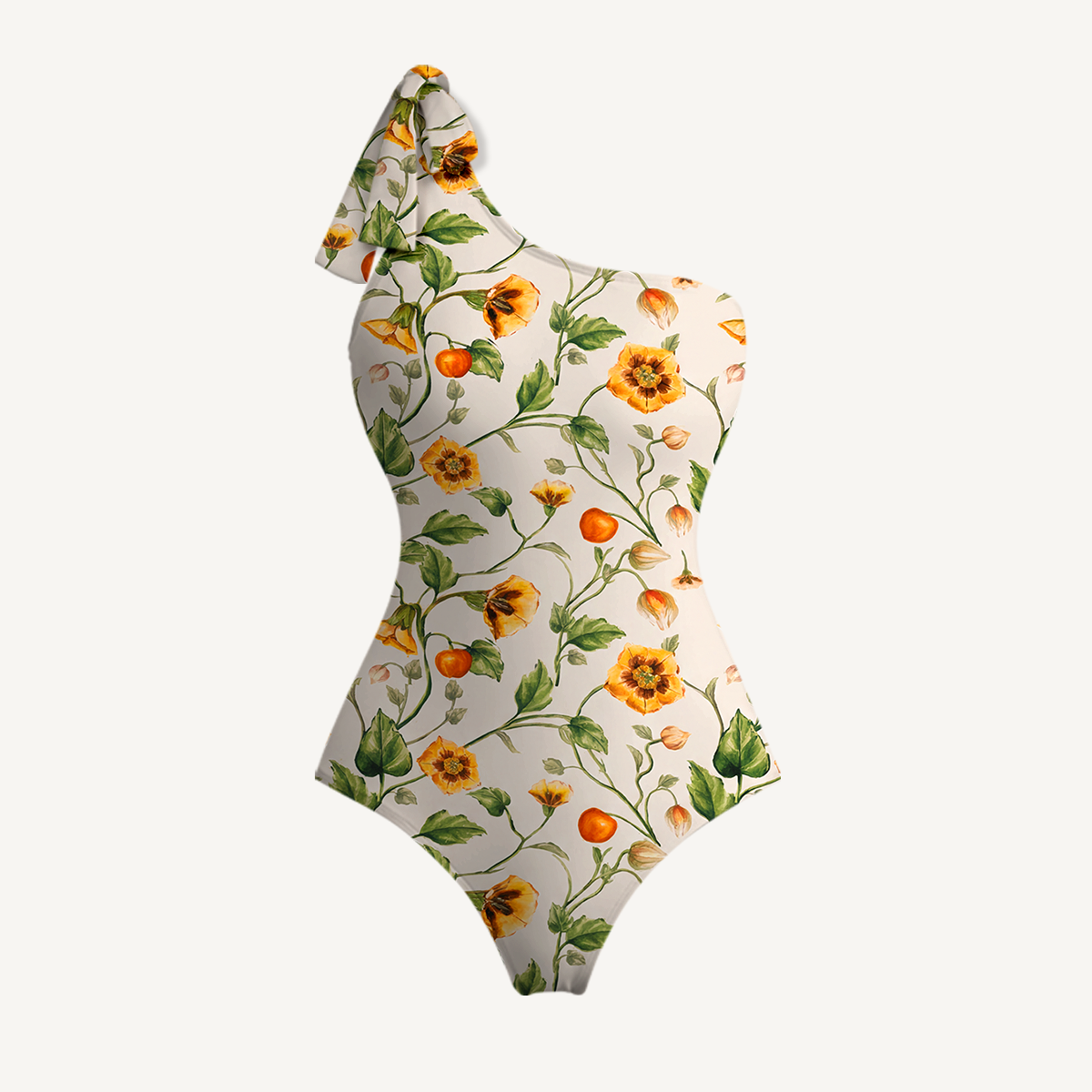 Golden Field One Shoulder One Piece Swimsuit and Matching Sarong Set for Women