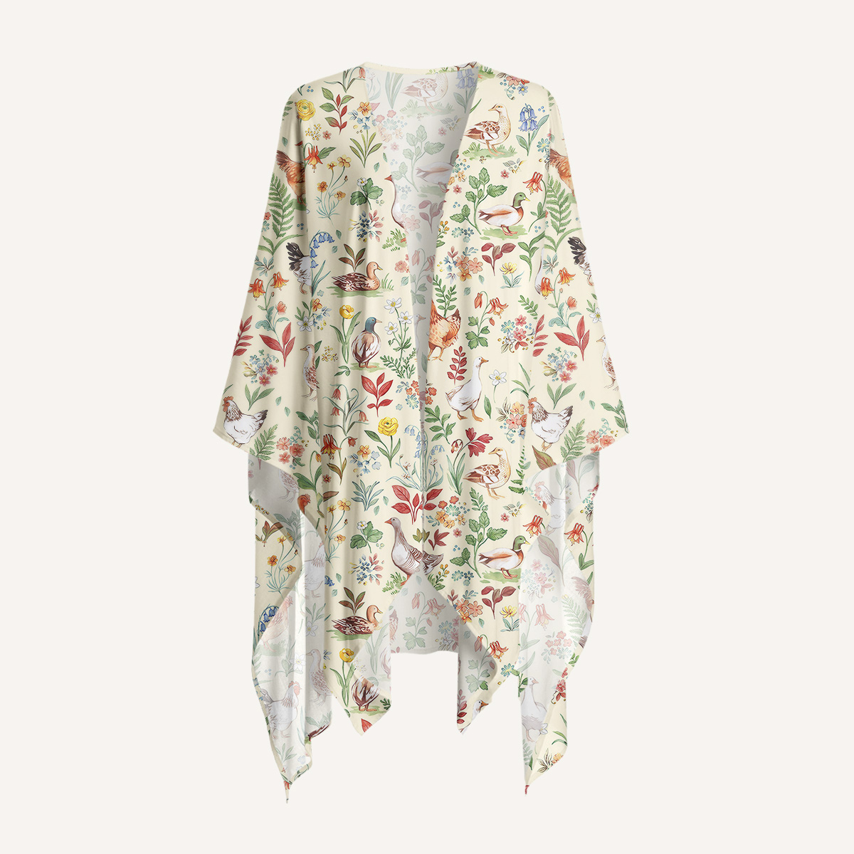 Countryside Garden Critter Print Sleeveless Kimono Shawl Wrap