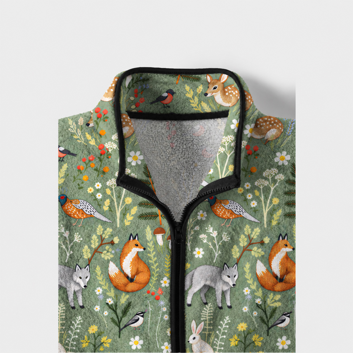 Whimsical Woodland Animals Print Fleece Jacket