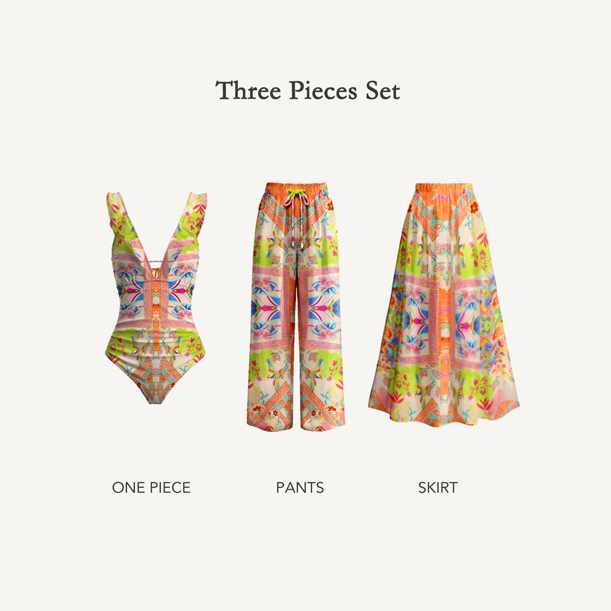 Vivid Lily Ruffle One‑Piece Swimsuits Three Pieces Sets