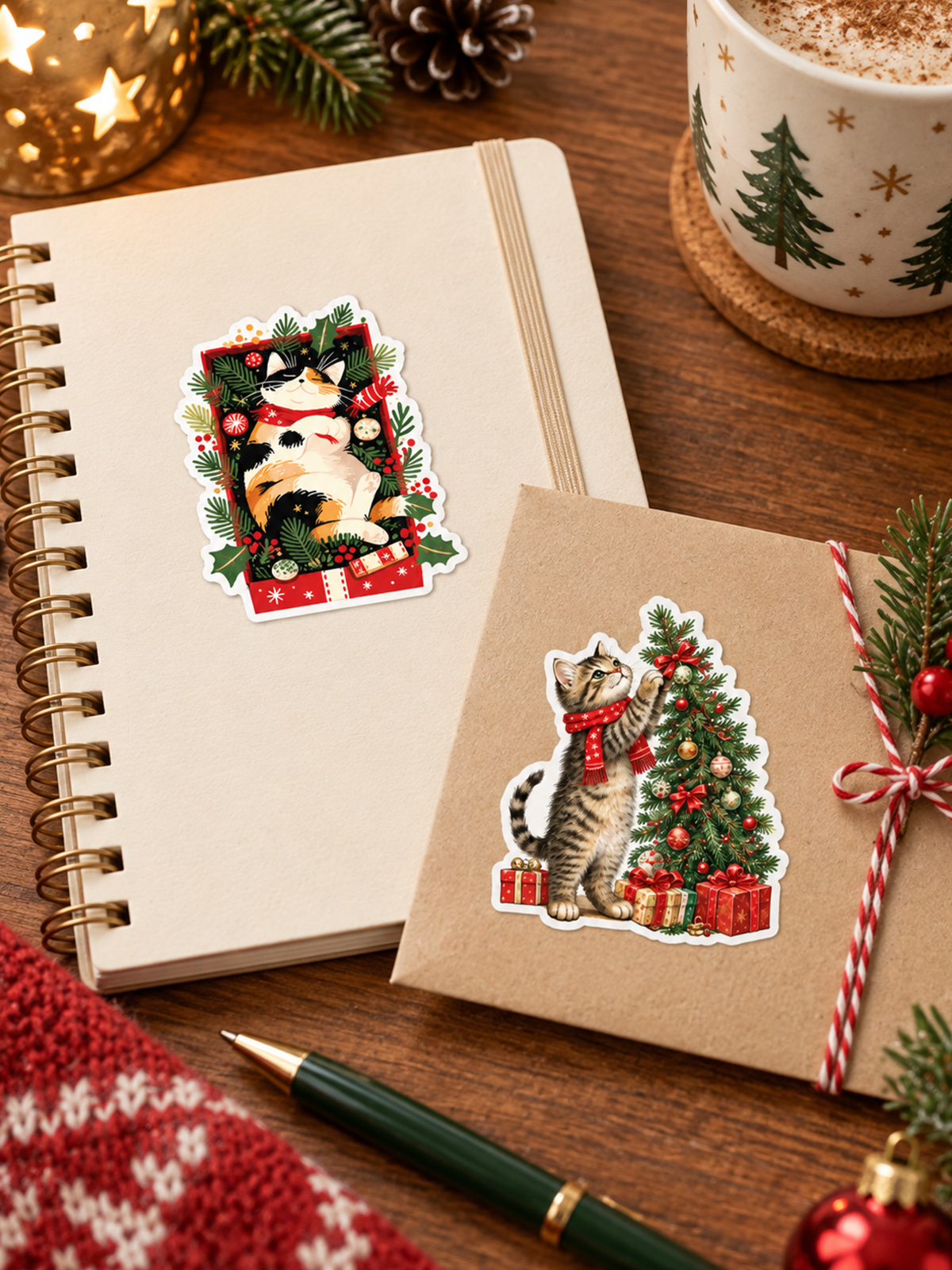 Festive Christmas Cats Stickers