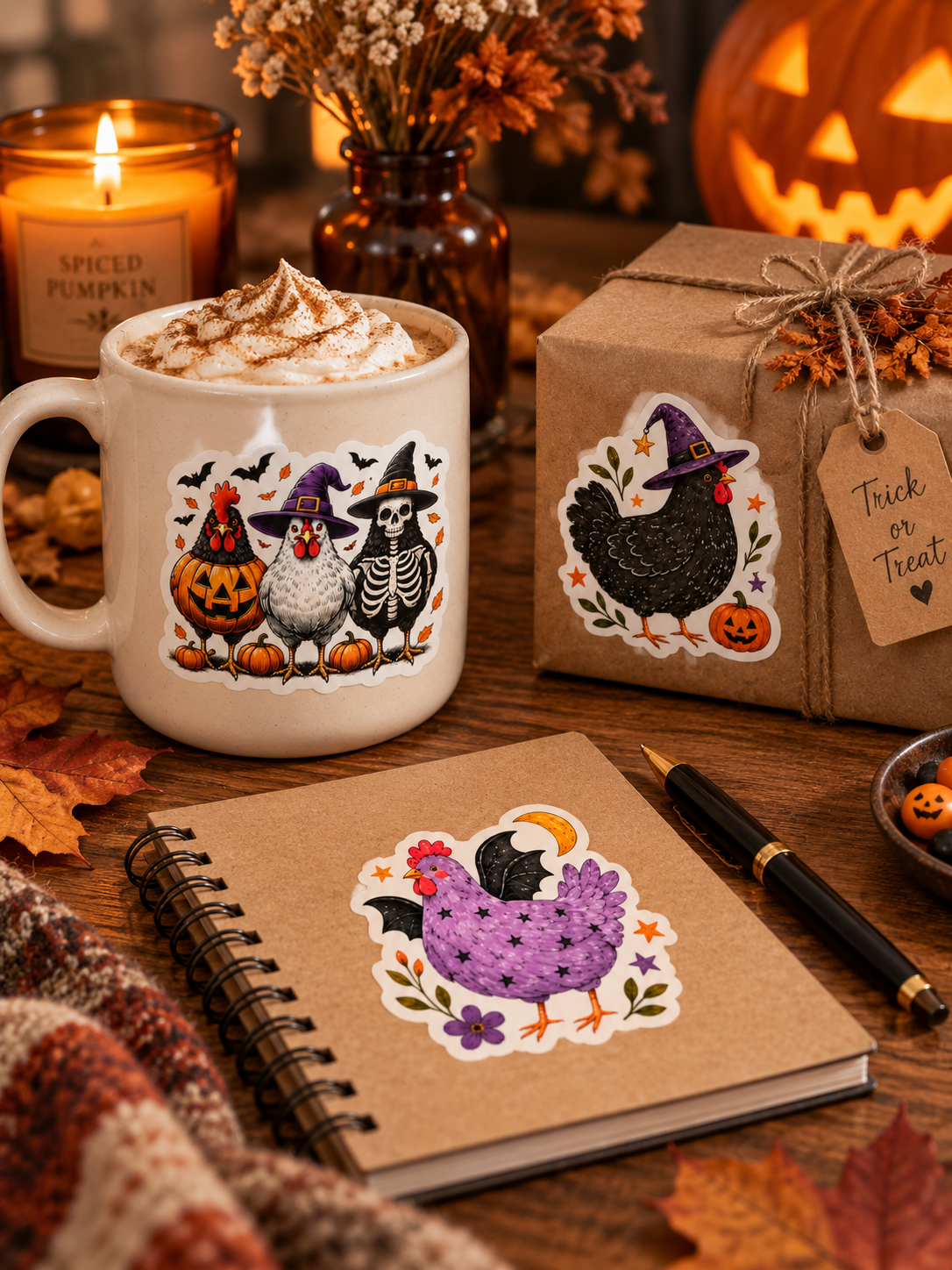 Halloween Chicken Trio Stickers