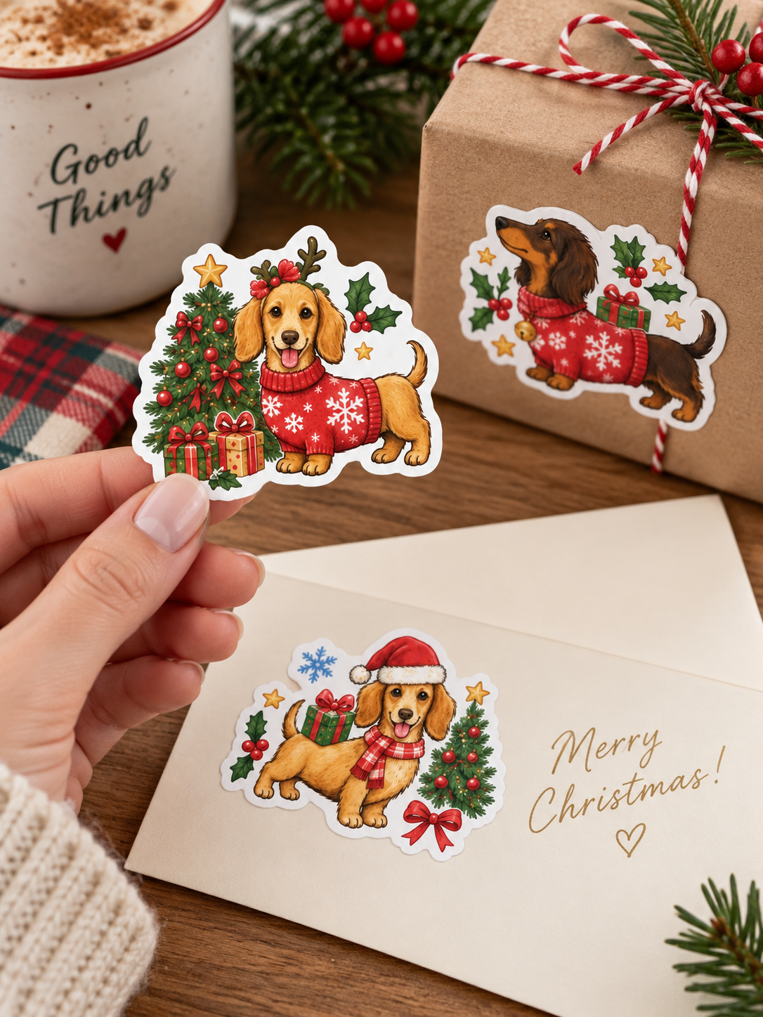 Christmas Dachshund Stickers