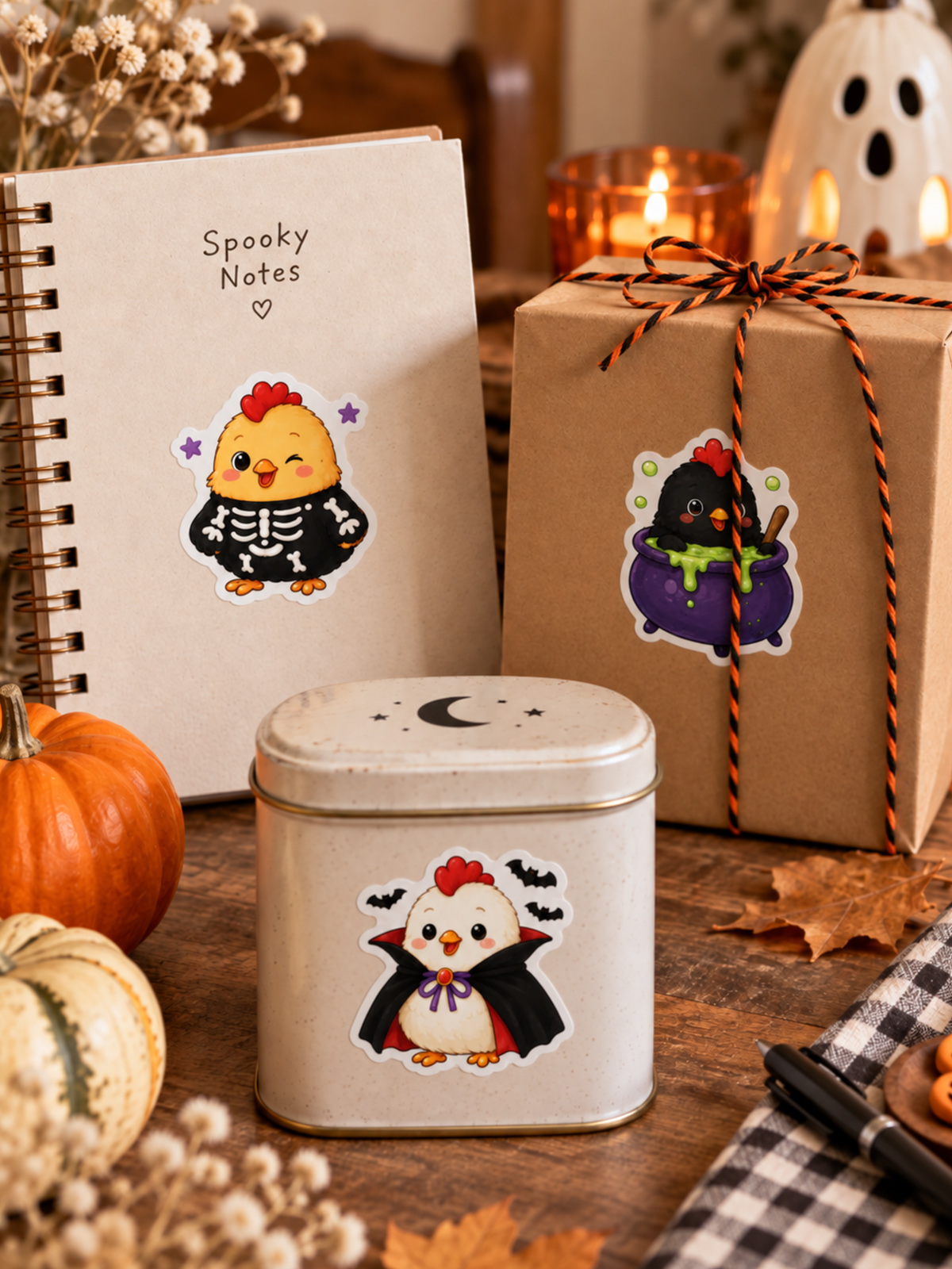 Playful Halloween Chickens Stickers