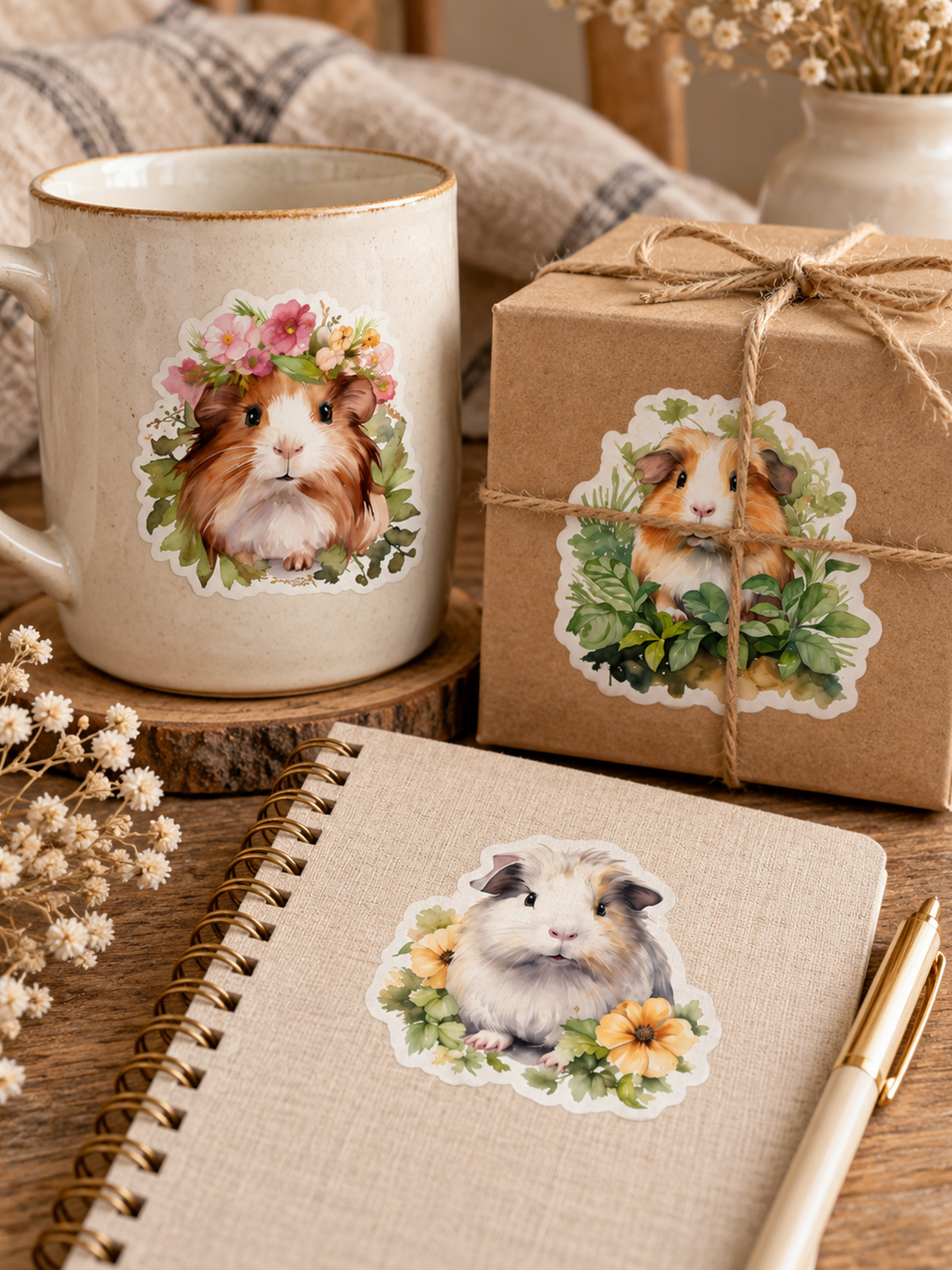 Whimsical Guinea Pigs Stickers