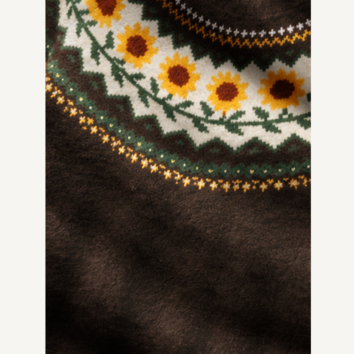 Rustic Sunflower Floral Fuzzy Crewneck Sweater