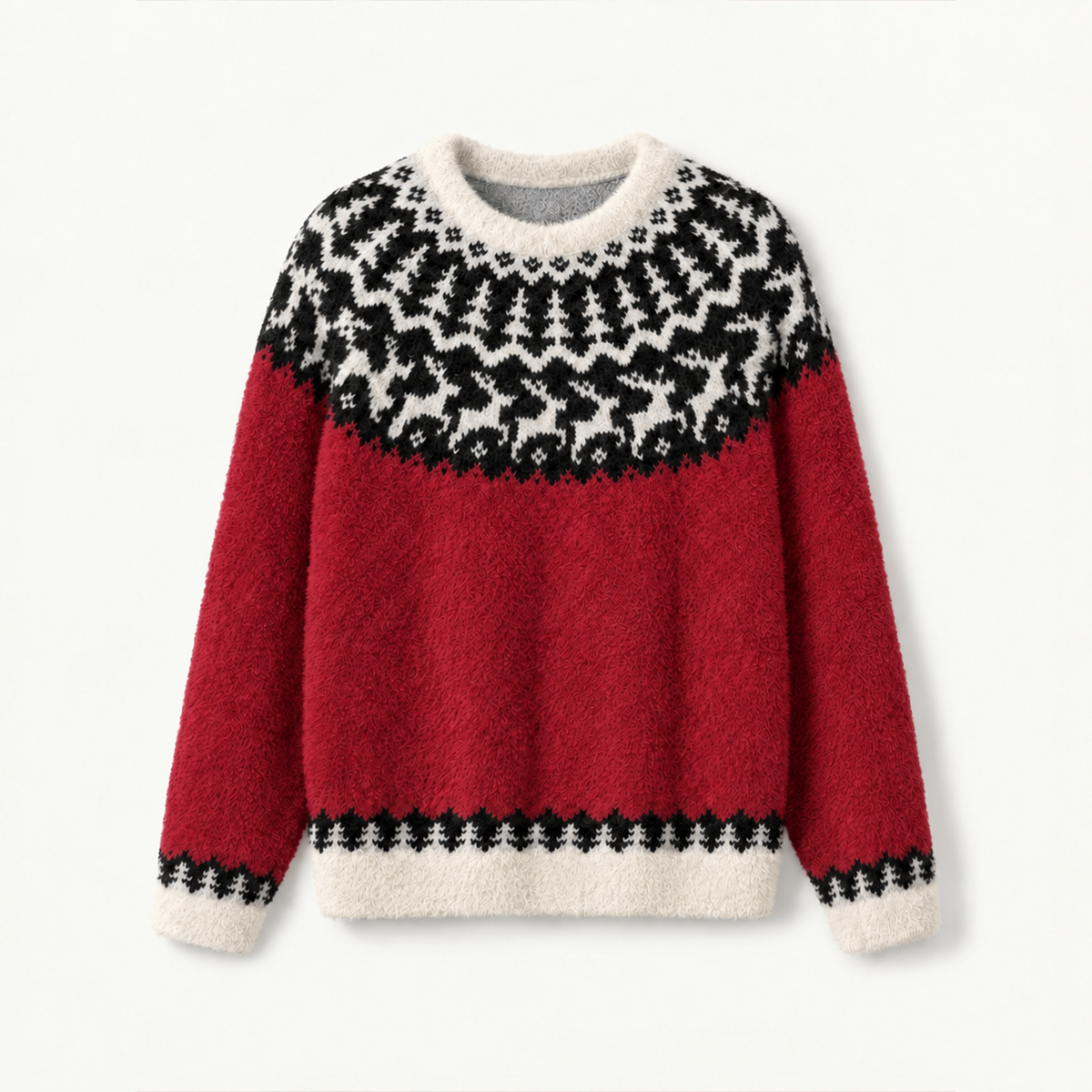 Festive Christmas Pine Forest Fuzzy Crewneck Sweater