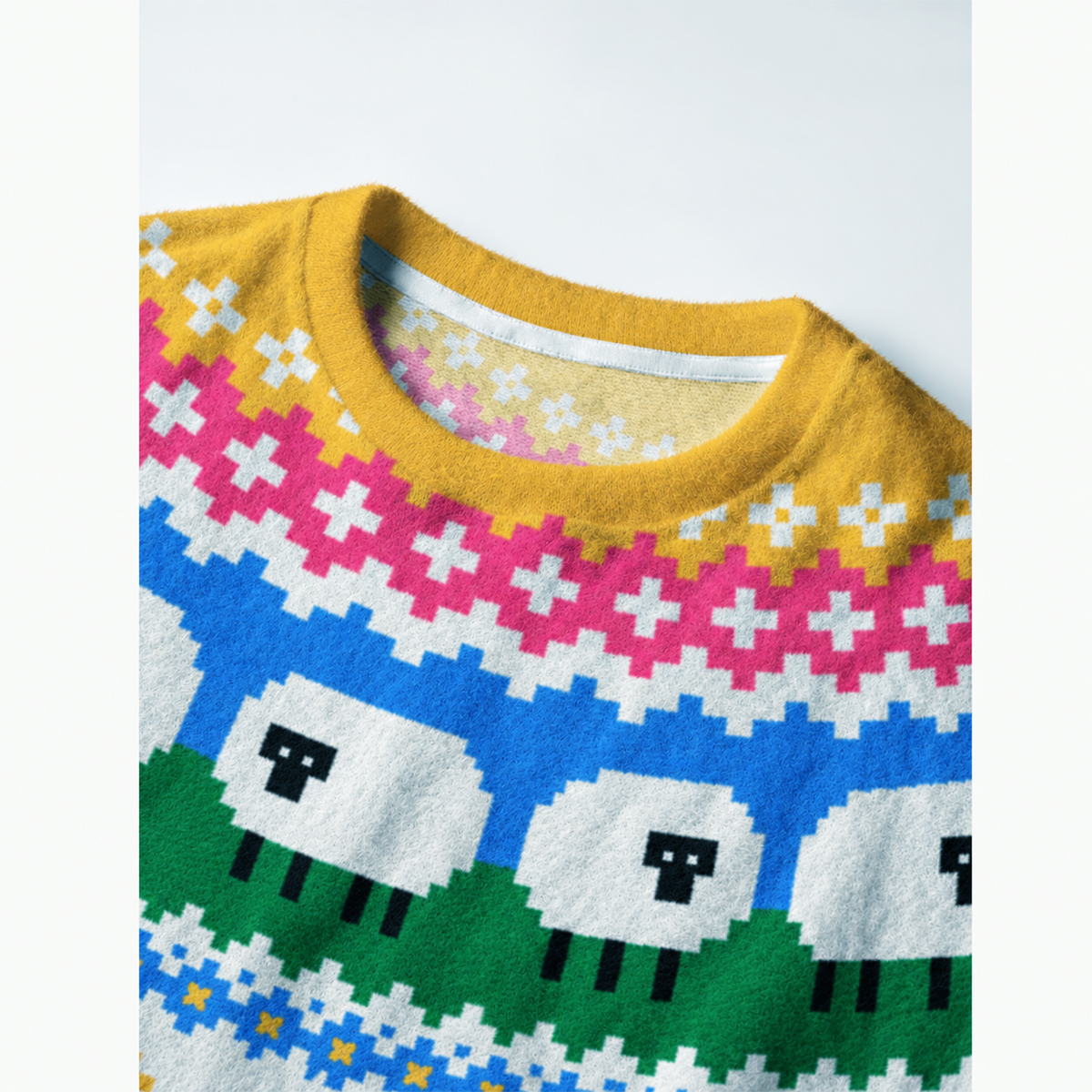 Meadow Sheep Fair Isle Fuzzy Crewneck Sweater