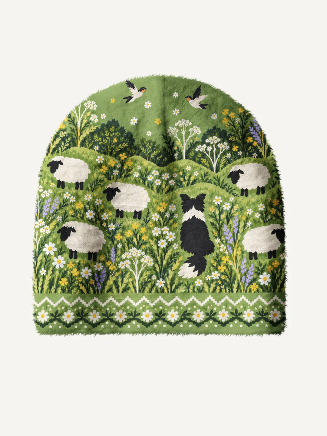 Sheep Herding Dog Beanie Scarf & Fingerless Gloves Set