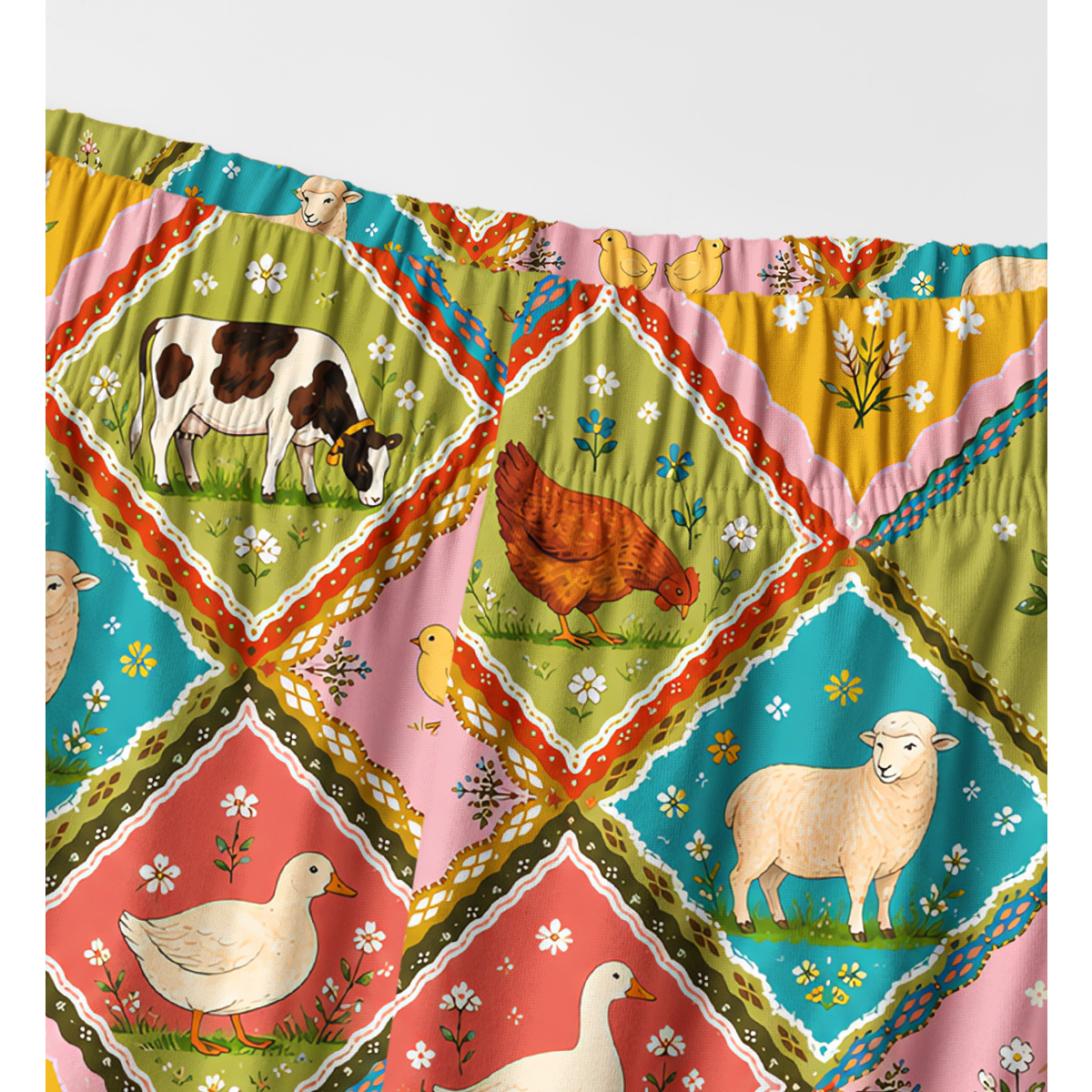 Cozy Countryside Farm Animal Patchwork Long Pajama Set 