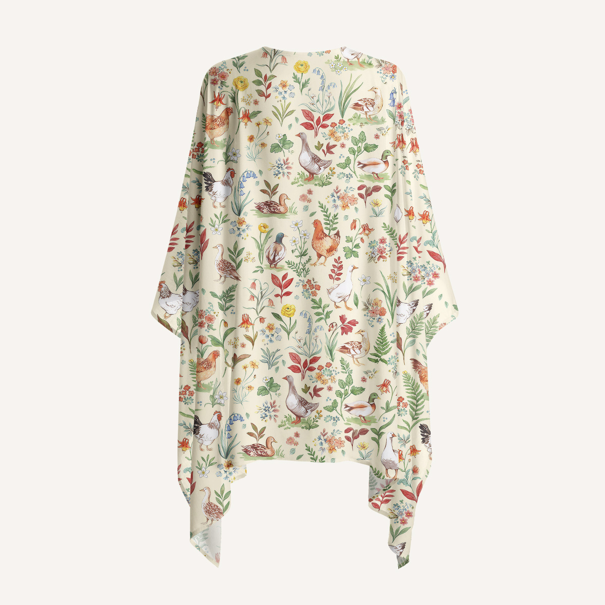 Countryside Garden Critter Print Sleeveless Kimono Shawl Wrap