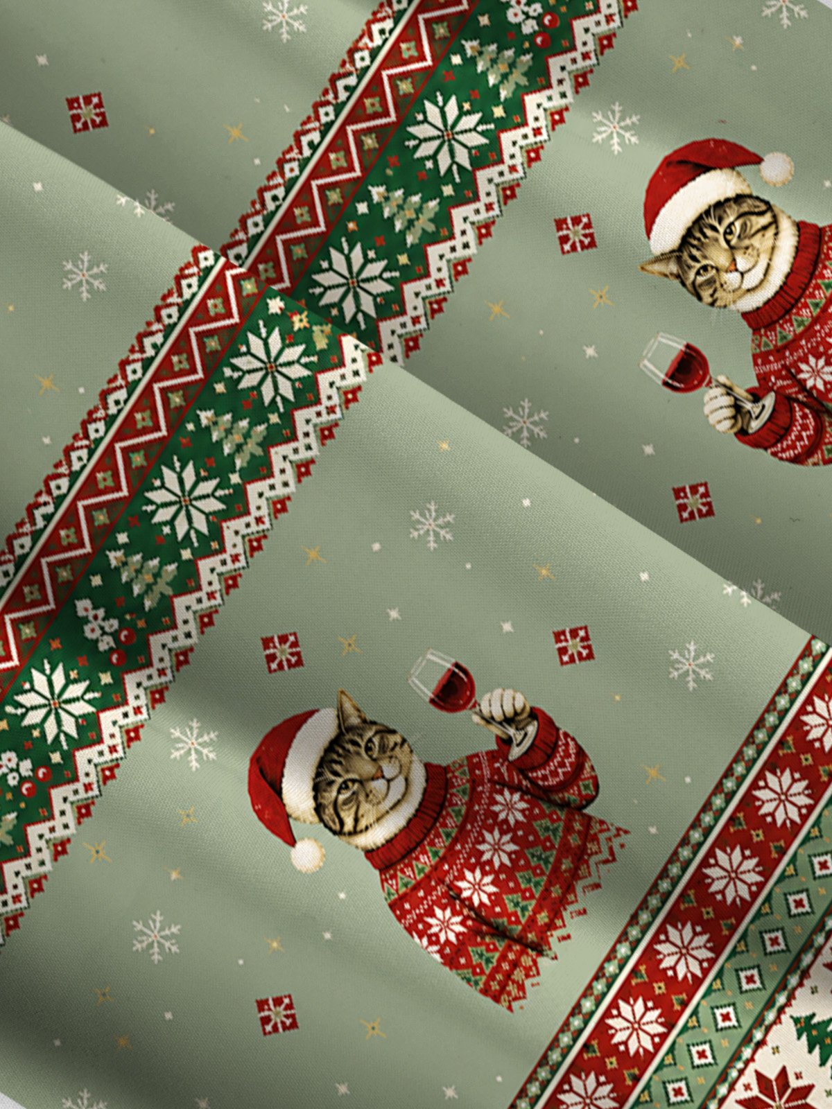 Tipsy Christmas Cat Wine Print Wide Straps Maxi Dress With Pockets