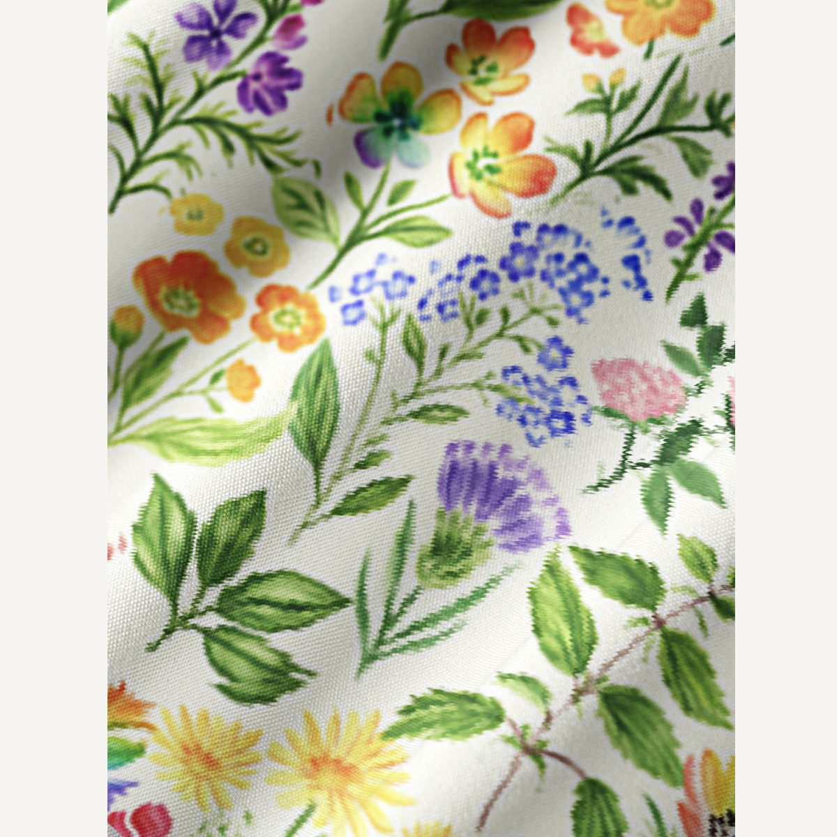 Colorful Wildflower Meadow Print Boho Tie‑Neck Smock Mini Dress