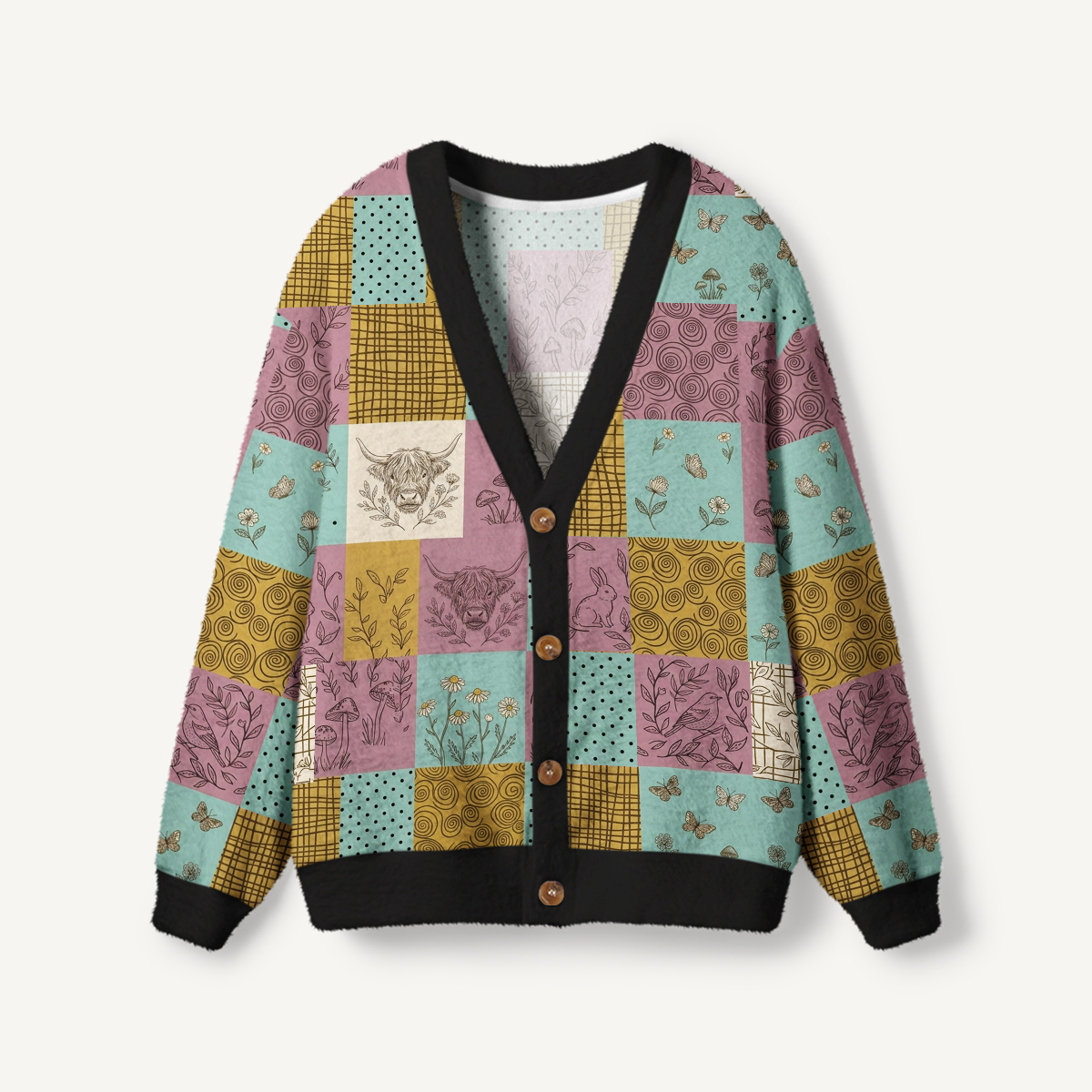 Vintage Patchwork Botanical Print Ugly Cardigan Sweaters