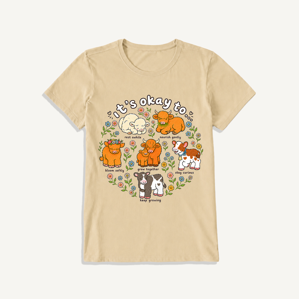 Gentle Growth Highland Cows Print Crew Neck Cotton Tee