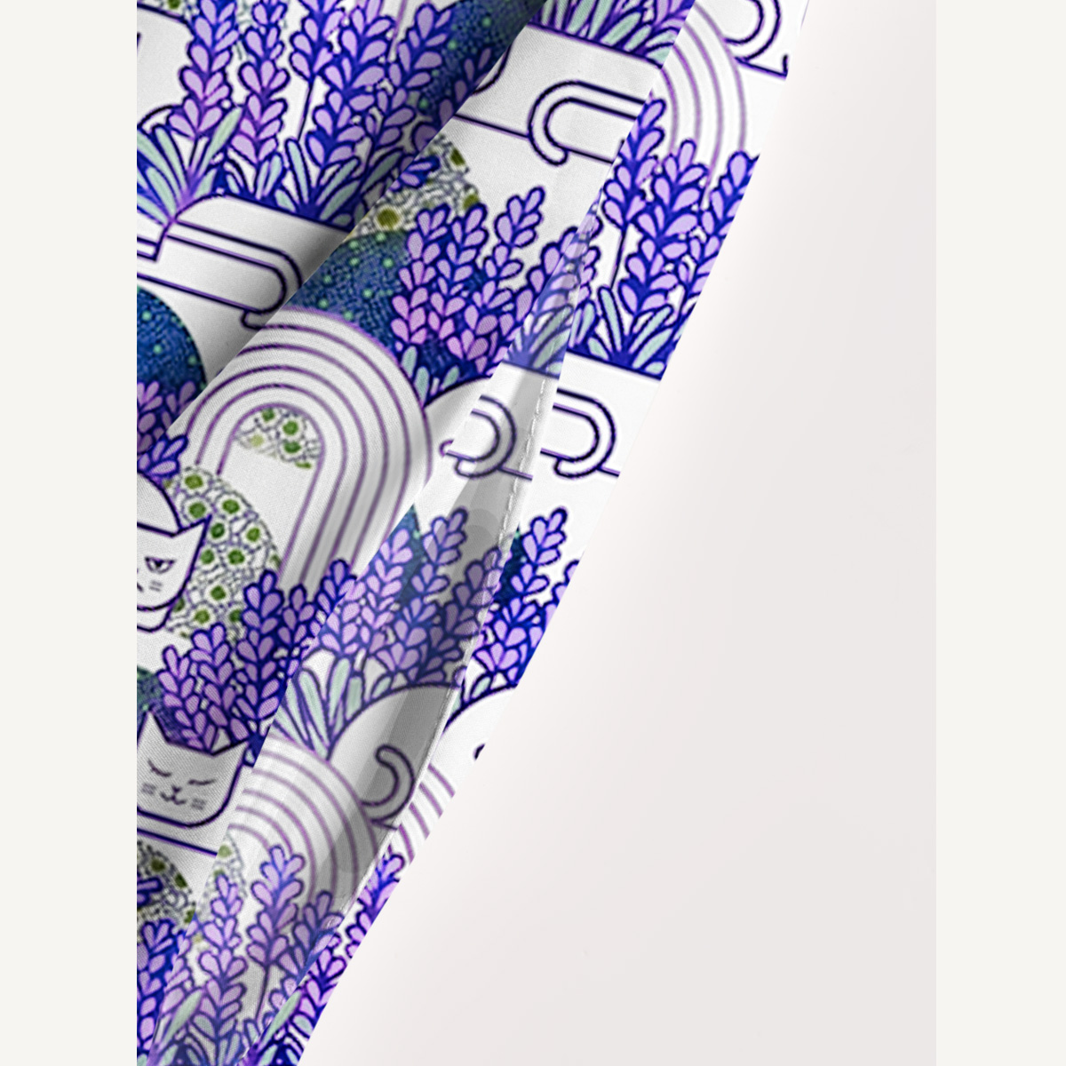 Lavender Cat Print Wide Straps Maxi Dress With Pockets