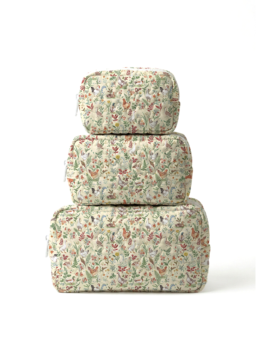Countryside Garden Critter Print Cloud Quilted Cosmetic Pouch
