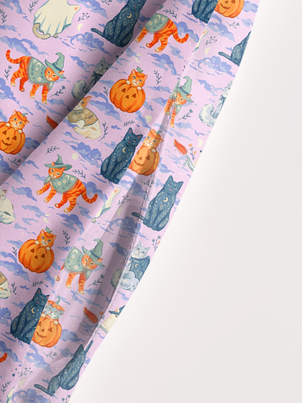 Enchanted Halloween Cat Print Wide Straps Maxi Dress With Pockets