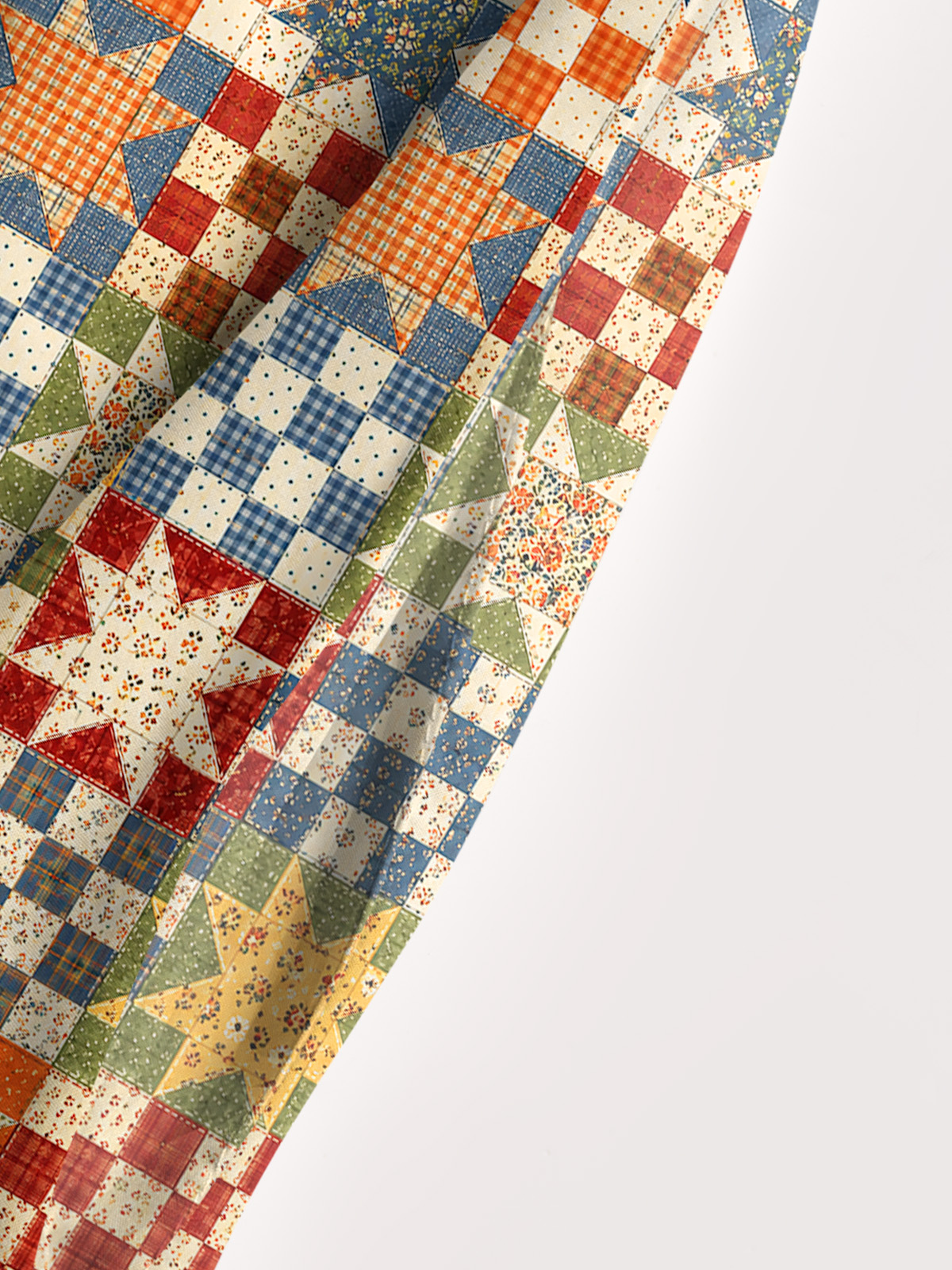 Vintage Star Quilt Patchwork Print Wide Straps Maxi Dress With Pockets