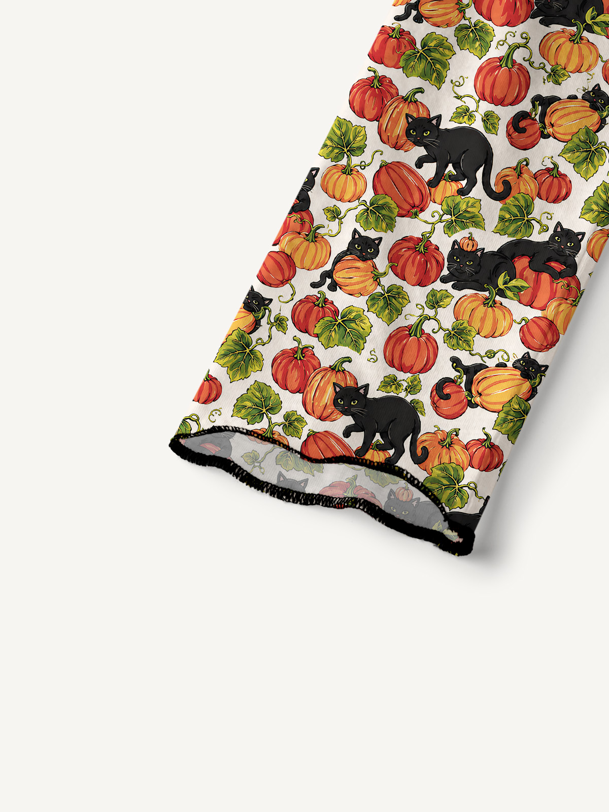 Black Cat & Pumpkin Patch All-Over Print Cotton Raglan Long Sleeve Top