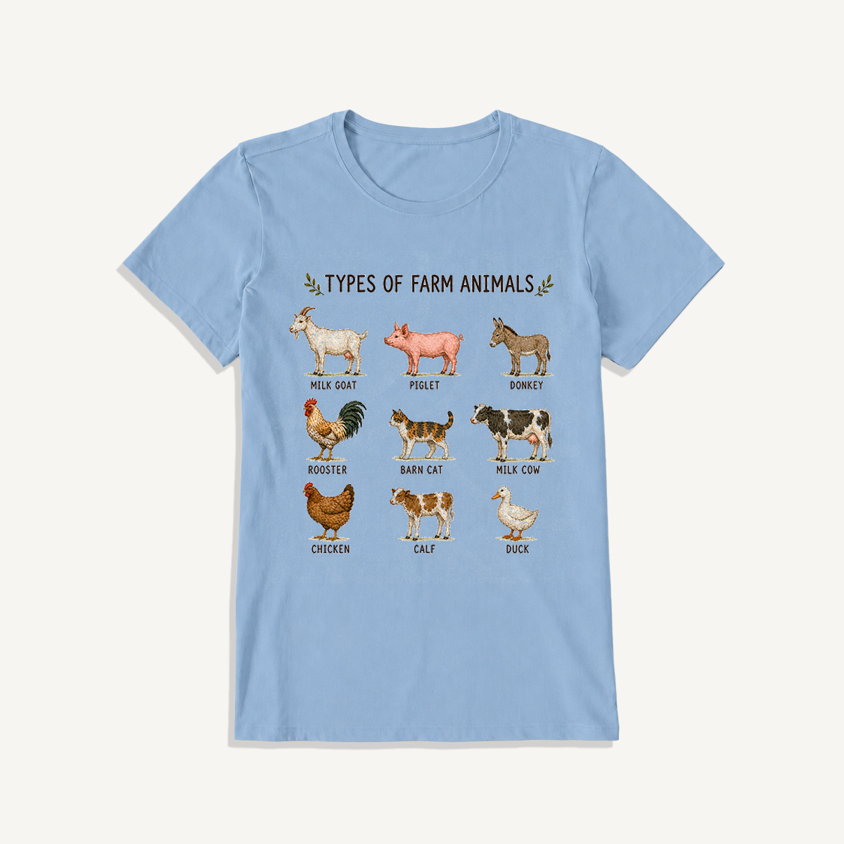 Farm Animal Guide Print Crew Neck Cotton Tee