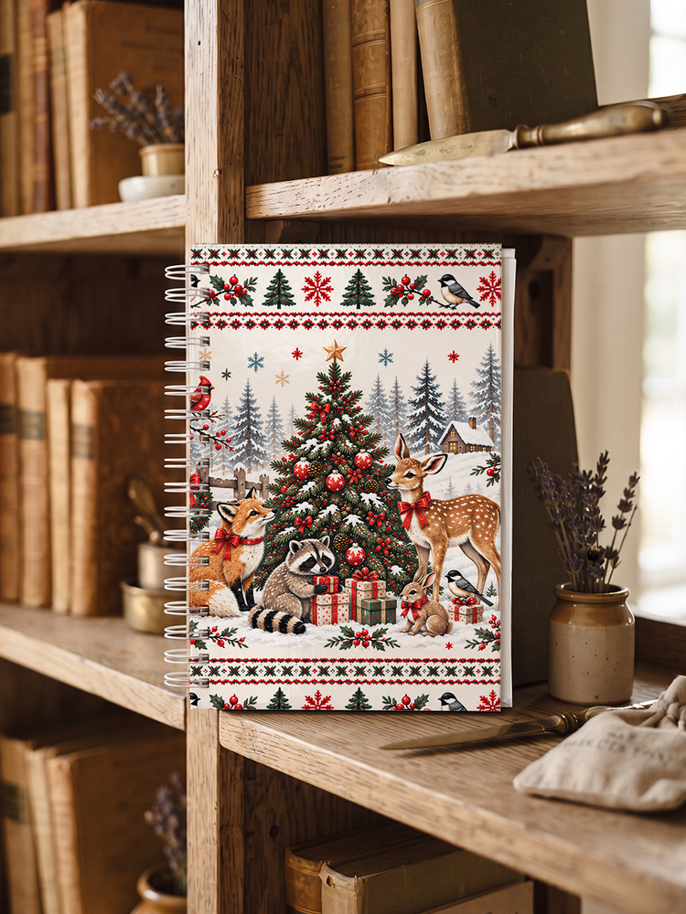 Cottagecore Christmas Woodland Animals Print A5 Spiral Notebook