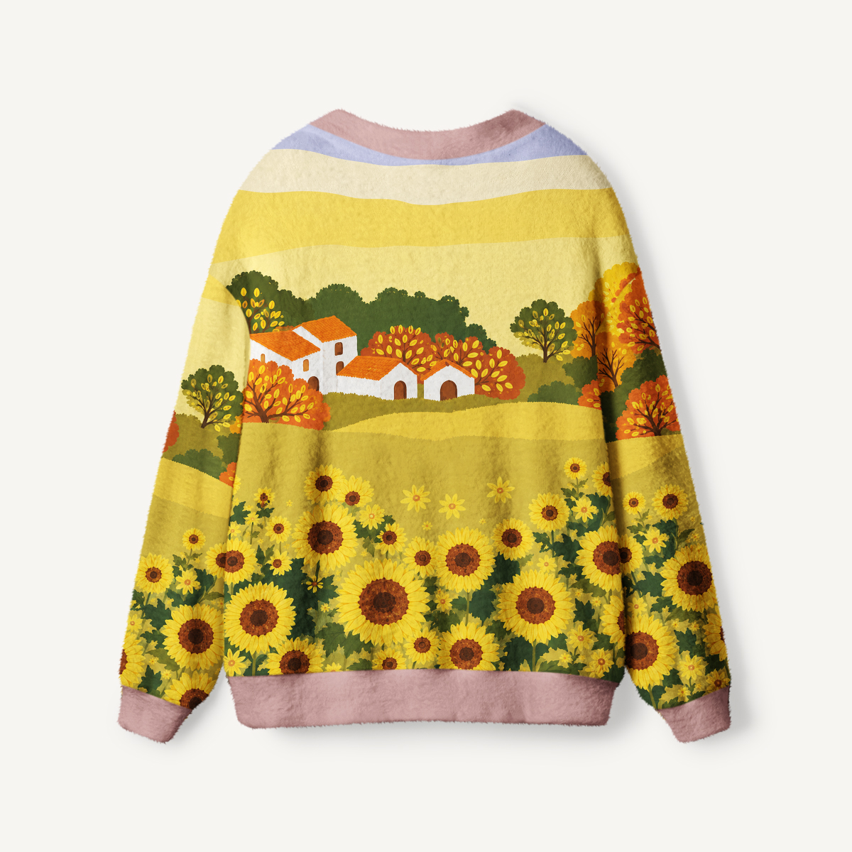 Sunflower Meadow Cottage Print Ugly Cardigan Sweaters