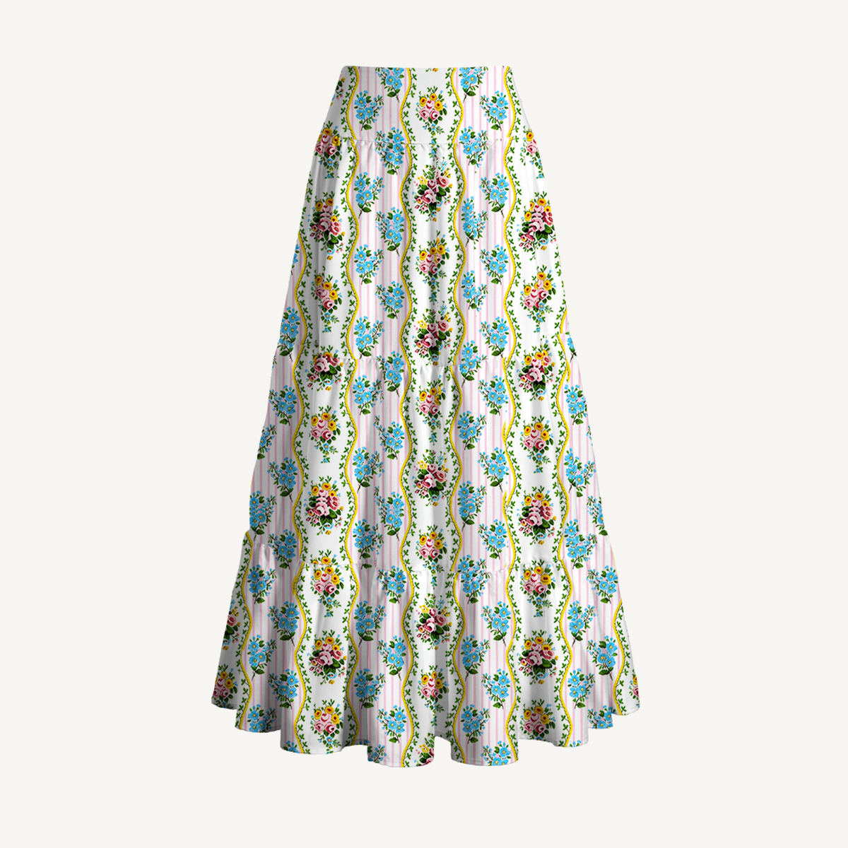 Vintage Bouquet Rose Print Maxi Skirt