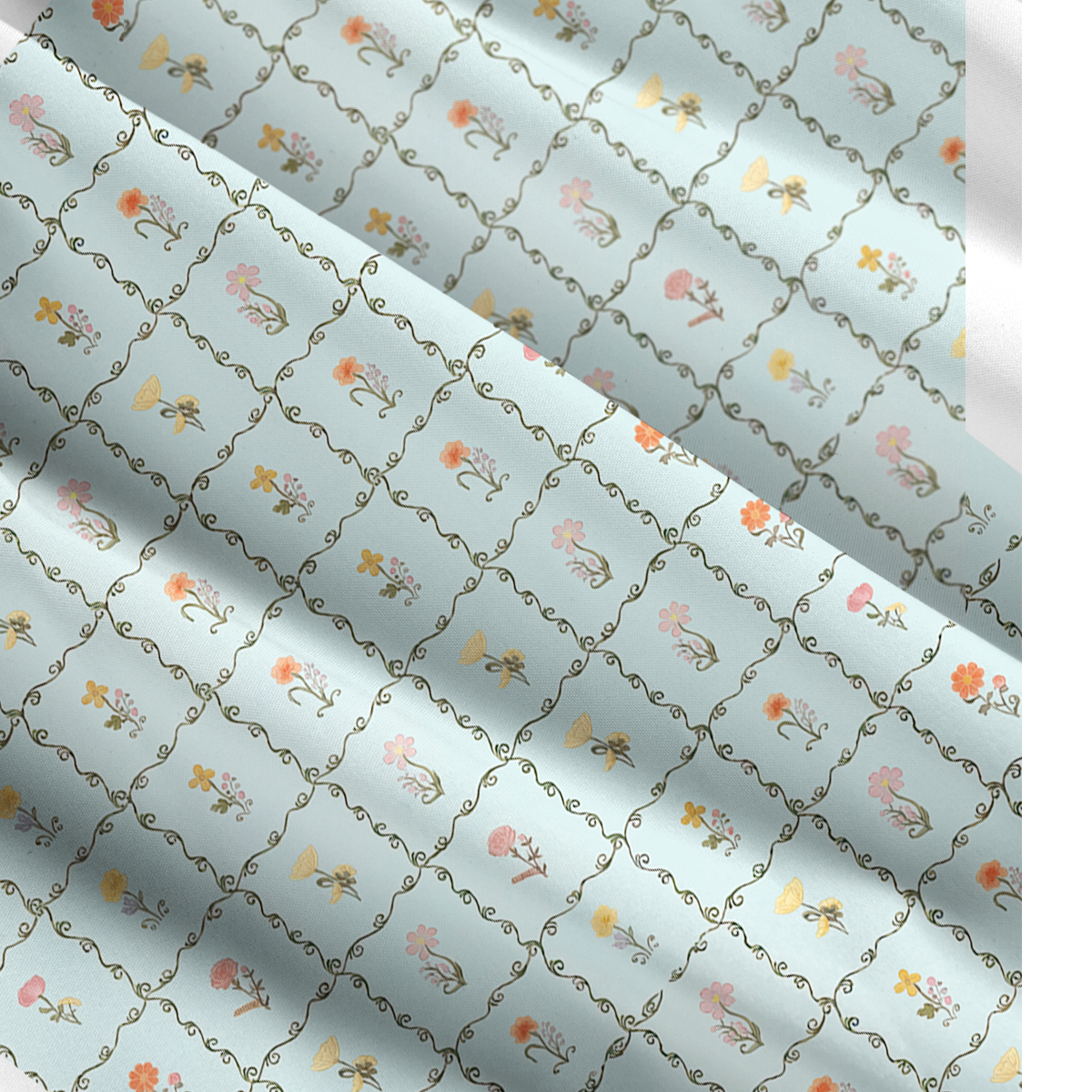 Square Neck Sunny Garden Tiles Print Slip Dress