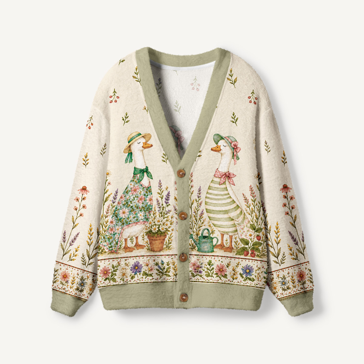 Country Garden Goose Ladies Print Ugly Cardigan Sweaters