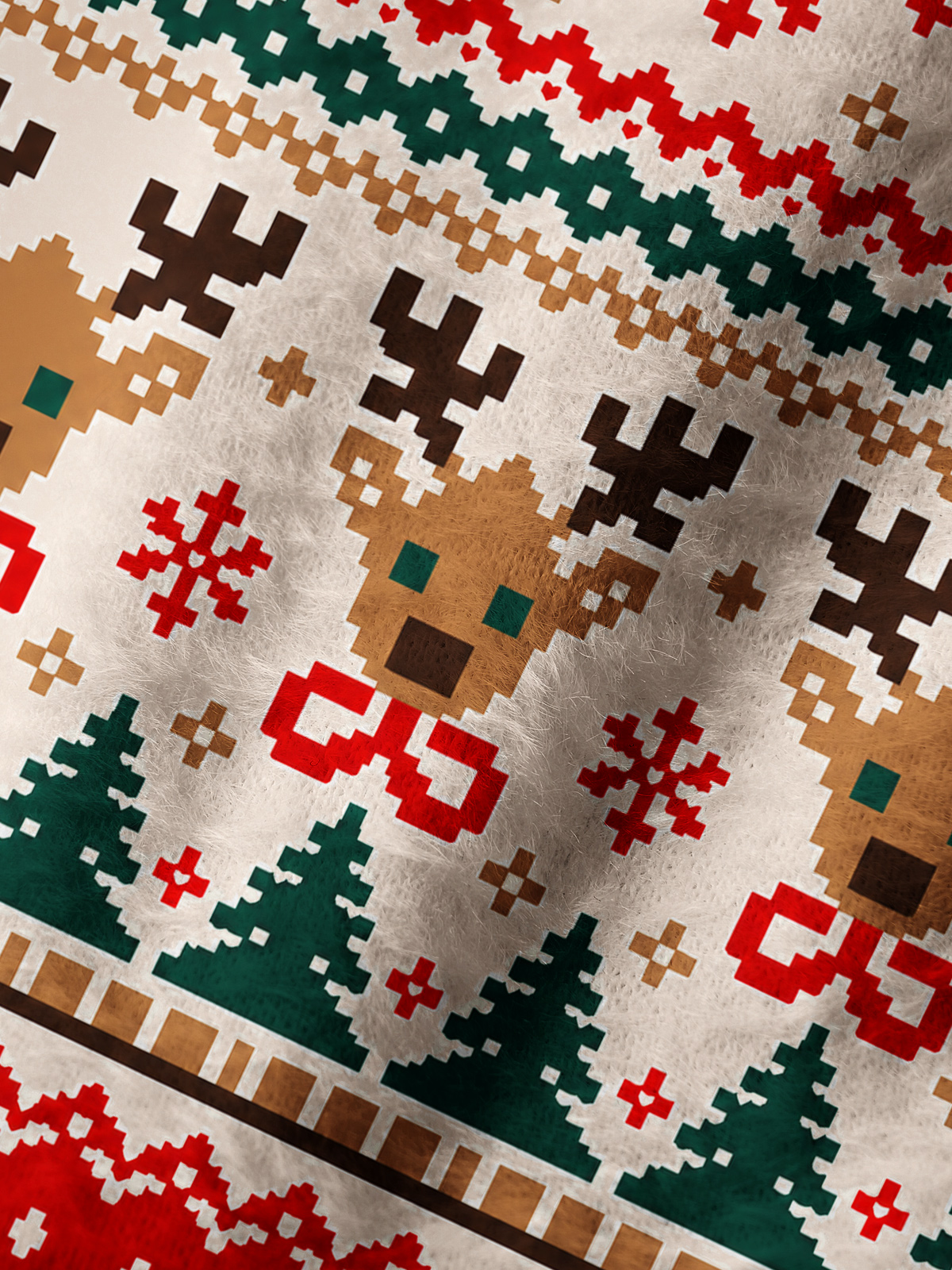 Christmas Reindeer & Pine Tree Cozy Fuzzy Beanie