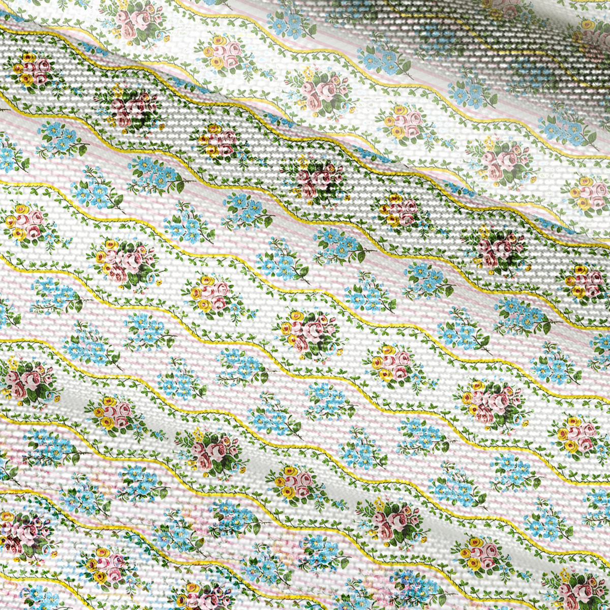 V-Neck Short Sleeve Vintage Bouquet Rose Print Mesh Top