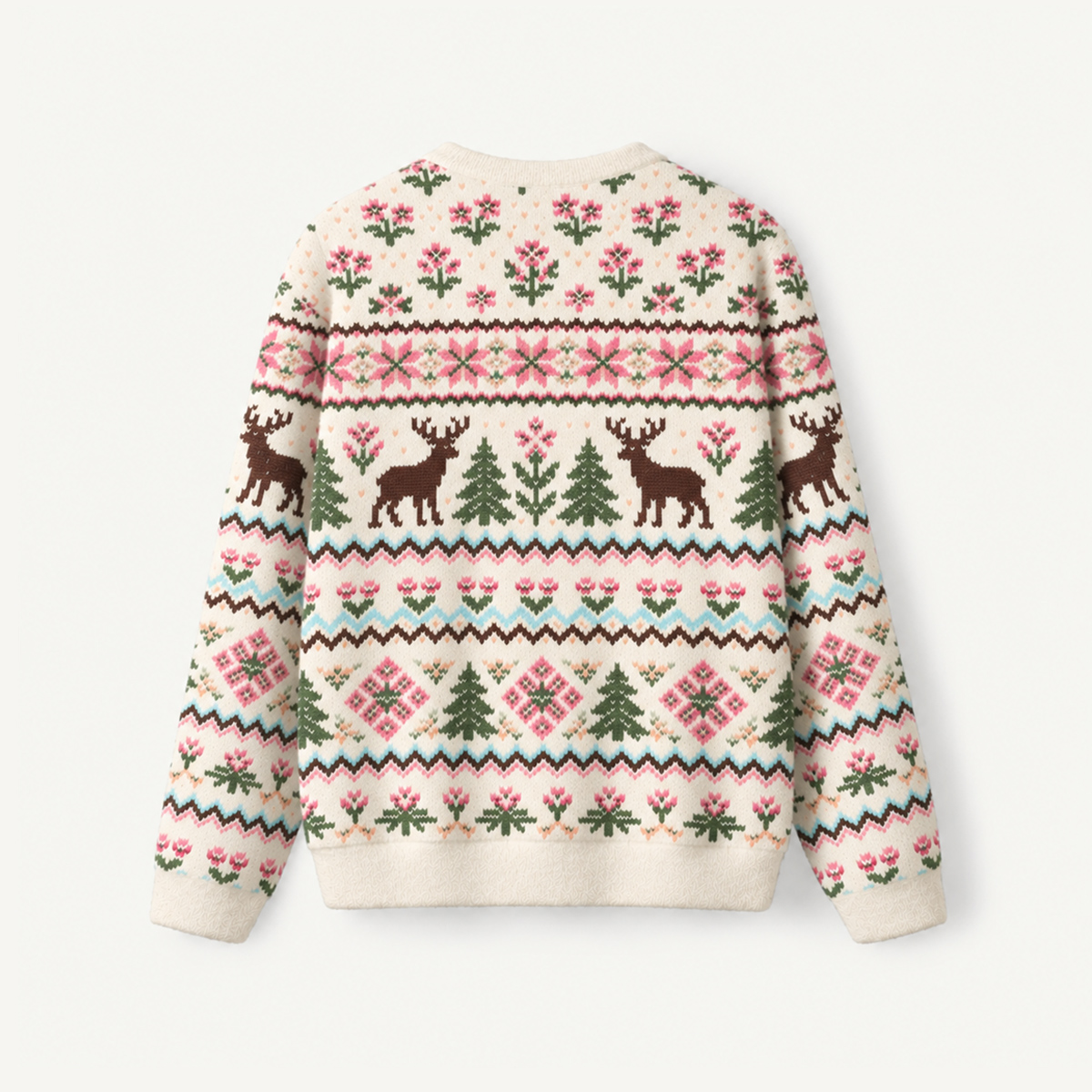 Woodland Deer Fair Isle Fuzzy Crewneck Sweater